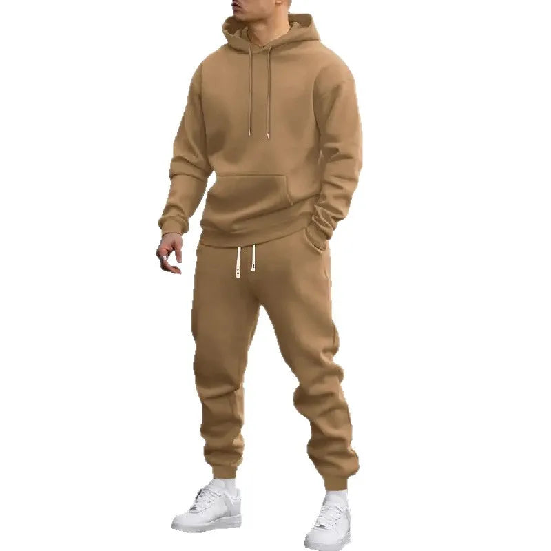 Men's Two-Piece Hooded Jogging Suit Fleece Zip Sweatshirt