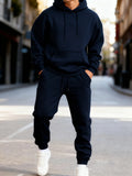 Men's Solid Color Pullover Hoodie and Sweatpants Two-Piece Set