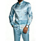 Men's Casual 3D Print Long Sleeve Shirt and Pants Set