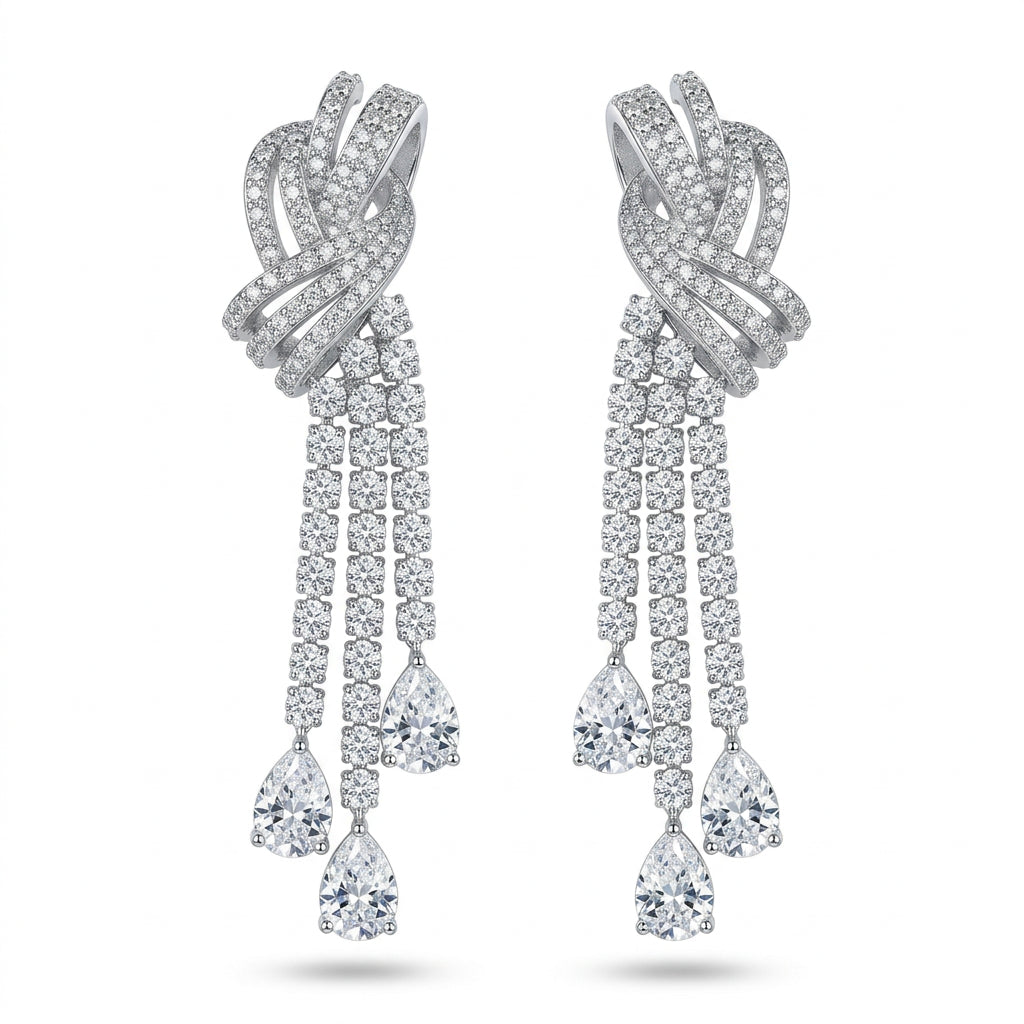 Women's Vintage Bowknot Teardrop Tassel Drop Earrings