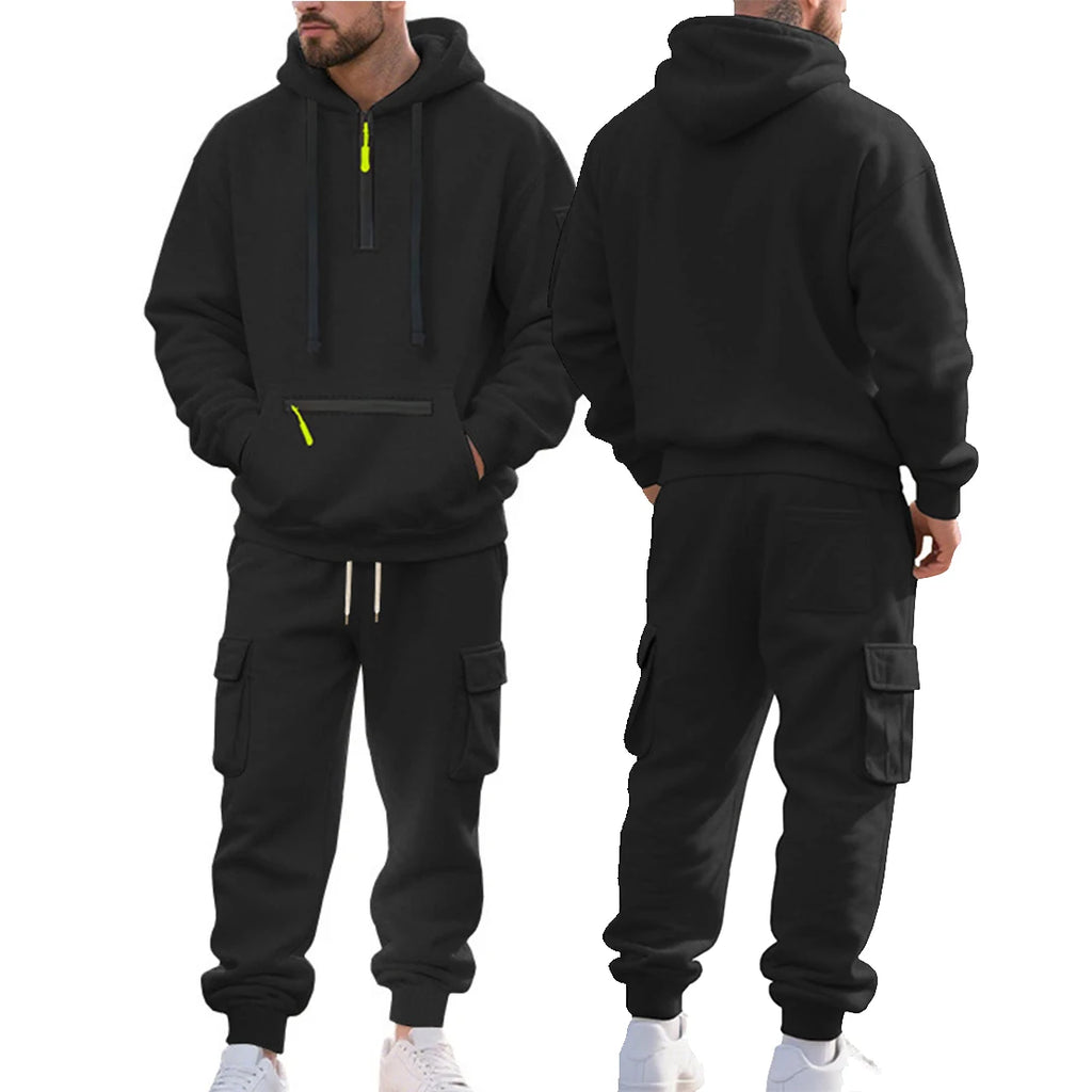 Men's Heavyweight Fleece-Lined Half-Zip Two Piece Tracksuit Set
