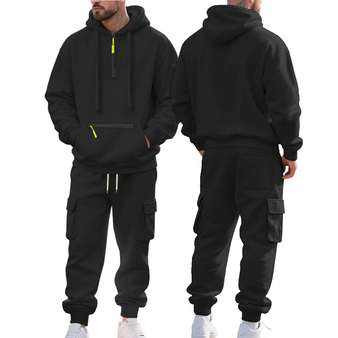 Men's Heavyweight Fleece-Lined Half-Zip Two Piece Tracksuit Set