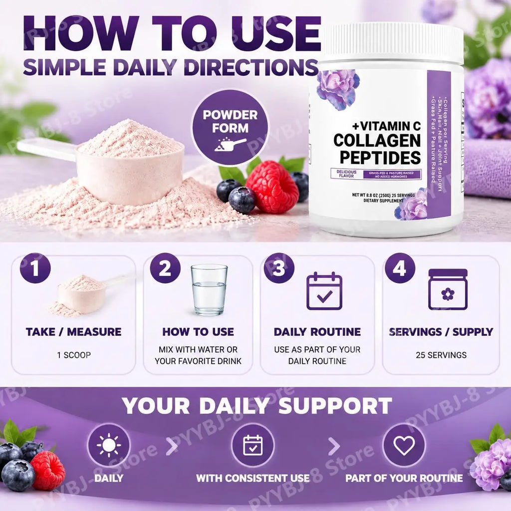 Collagen Peptides Powder Hyaluronic Acid Vitamin C Berry Flavor