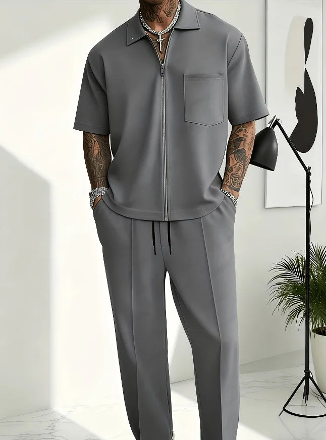 Men's Casual Half-Zip Polo Shirt and Pants Tracksuit Set