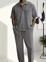 Men's Casual Half-Zip Polo Shirt and Pants Tracksuit Set