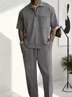 Men's Casual Half-Zip Polo Shirt and Pants Tracksuit Set