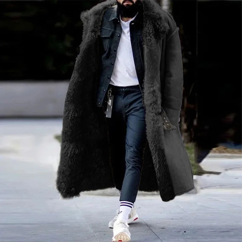 Men's Thickened Faux Fur Long Winter Overcoat Jacket