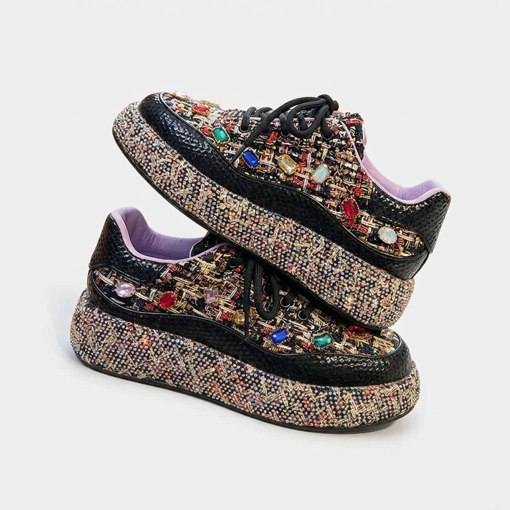 Women's Rhinestone Platform Lace-Up Sneakers