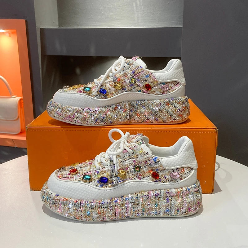 Women's Rhinestone Platform Lace-Up Sneakers