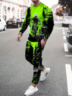 Men's Faux-Zipper Print Sweatshirt and Pants Two-Piece Set