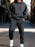 Men's Solid Color Pullover Hoodie and Sweatpants Two-Piece Set