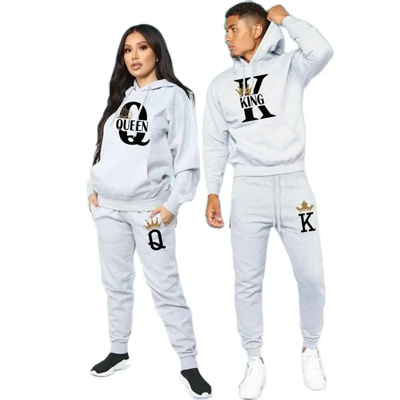 Men's Hooded Print Sweater and Pants Two Piece Set