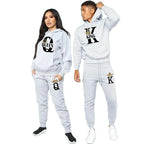 Men's Hooded Print Sweater and Pants Two Piece Set