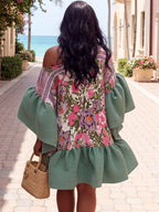 Women's Flare-Sleeve Dashiki Kaftan Mini Dress