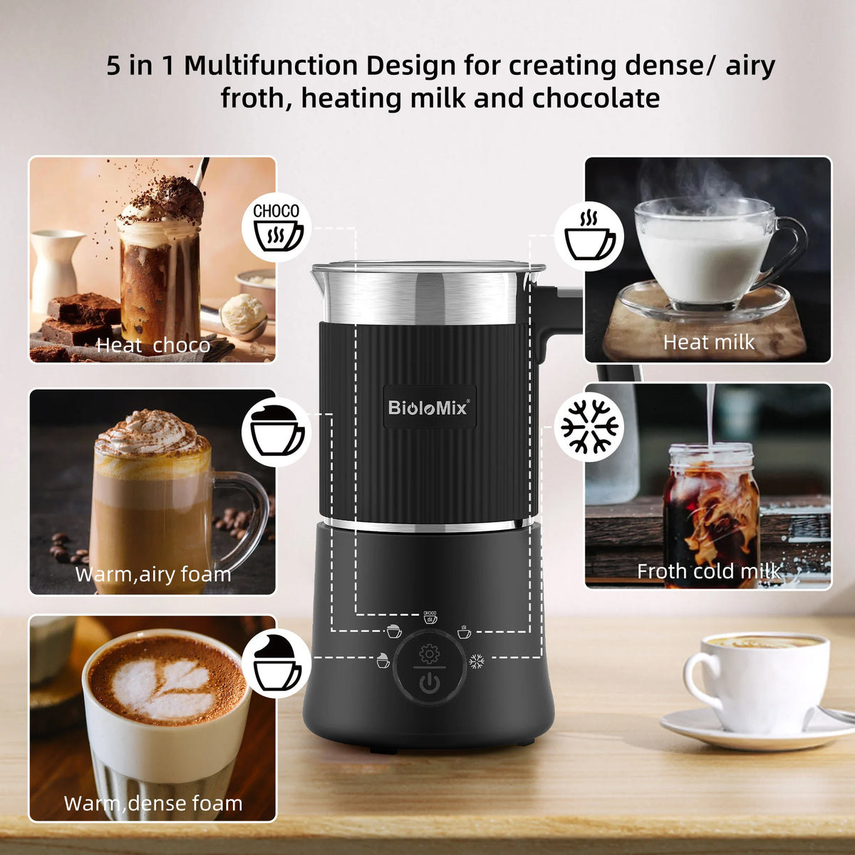 Automatic Electric 5-in-1 Milk Frother and Hot Chocolate Maker