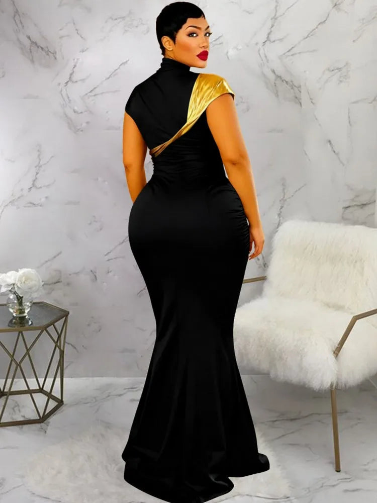 Women's Elegant Dashiki Short Sleeve Maxi Dress