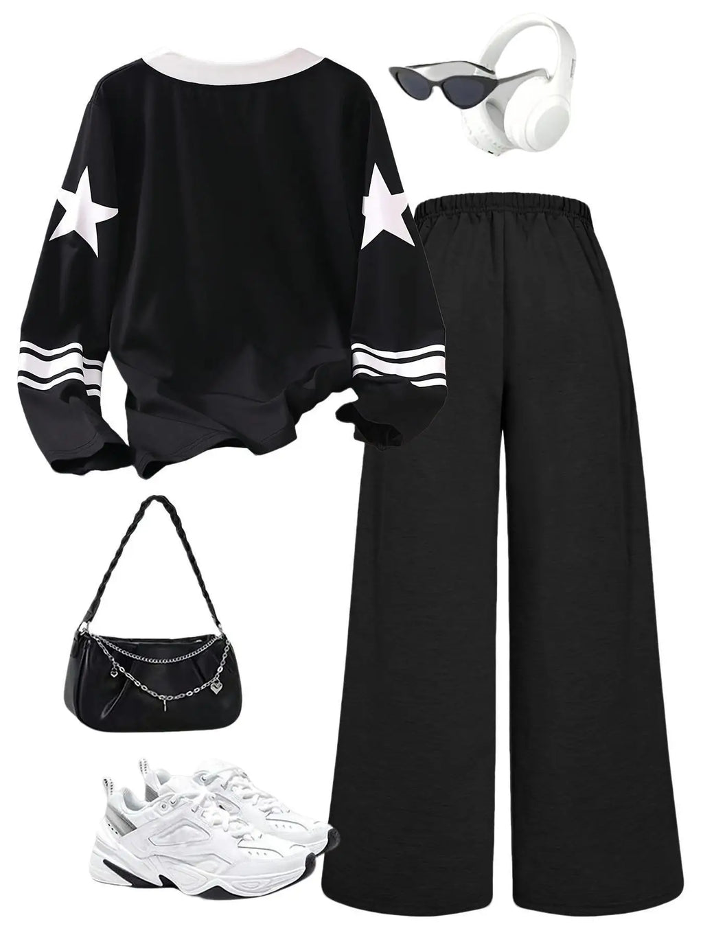 Girls' Digital-Print Long-Sleeve Top and Black Pants 2-Piece Set