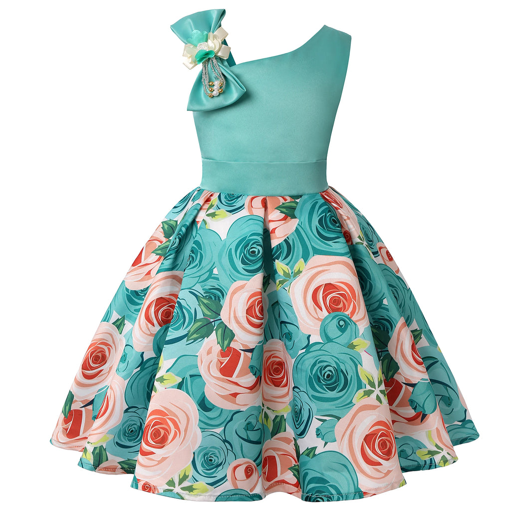 Girls' Floral Ball Gown Sleeveless Tea-Length Party Dress