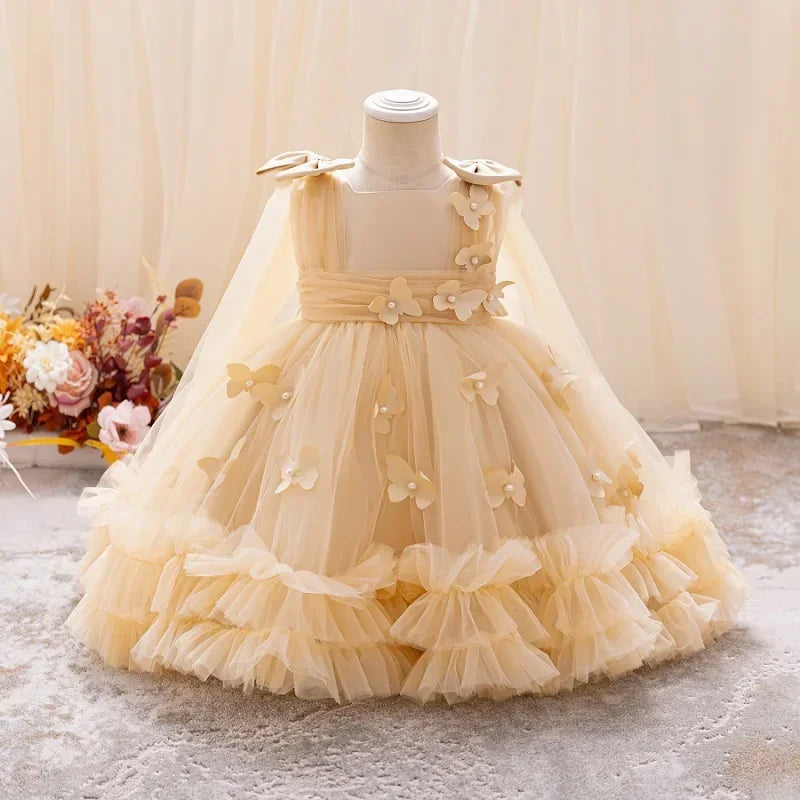Girls' Butterfly Mesh Ball Gown Party Dress