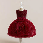 Girls' Sequin 3D Flower Tulle Party Dress