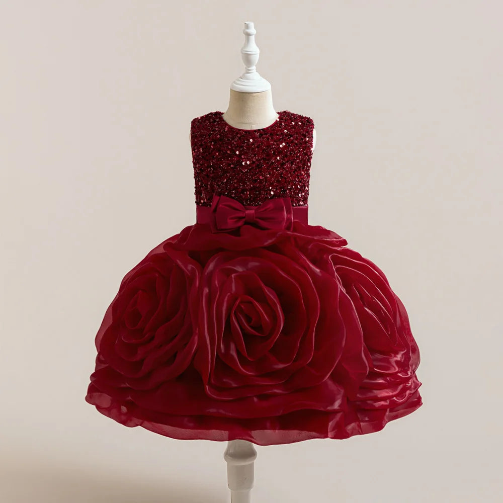 Girls' Sequin 3D Flower Tulle Party Dress