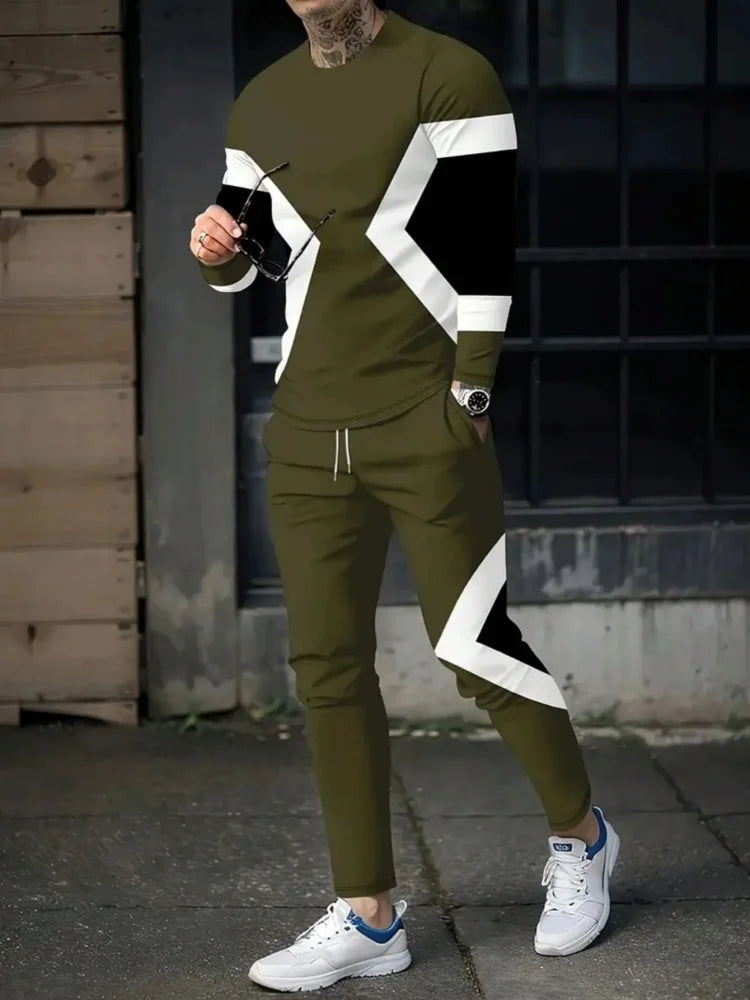 Men's Long Sleeve Round Neck Two Piece Set