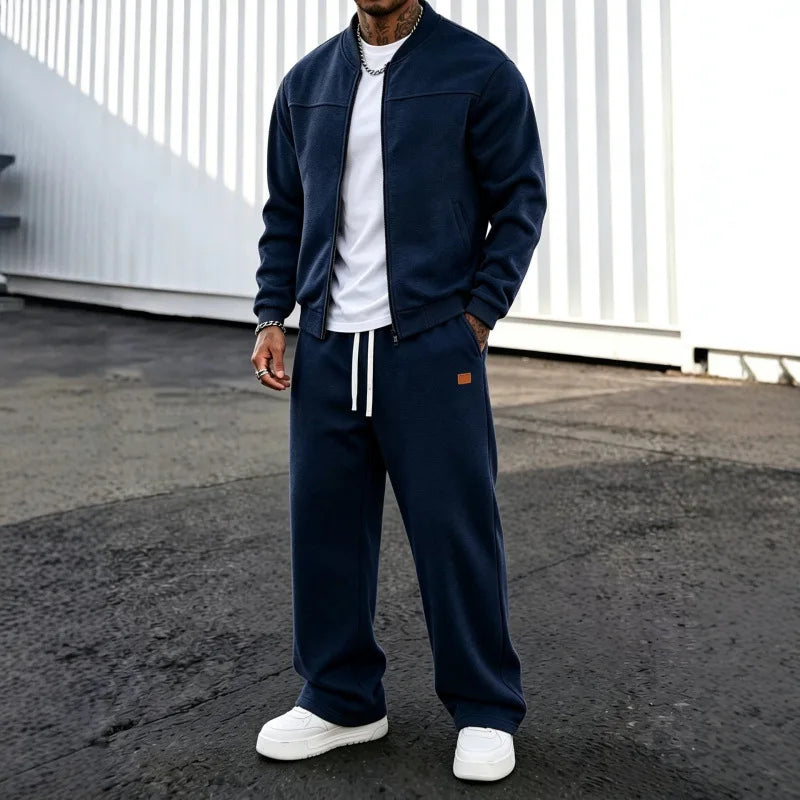 Men's Zip-Up Jacket and Wide Leg Sweatpants Two-Piece Set
