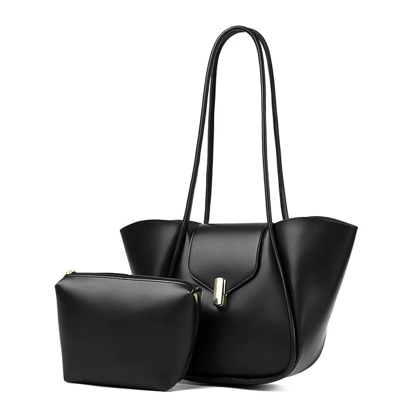 Women's Fashion Solid PU Leather Shoulder Tote Bag