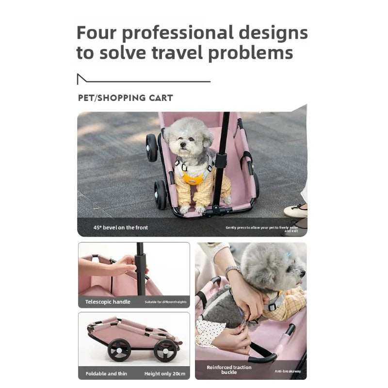 Foldable Pet Trolley Travel Carrier for Cats Dogs