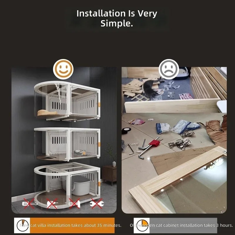 Panoramic Multi-Level Cat Cabinet House Enclosure for Cats