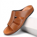 Men's Handmade Leather Peep Toe Summer Slippers