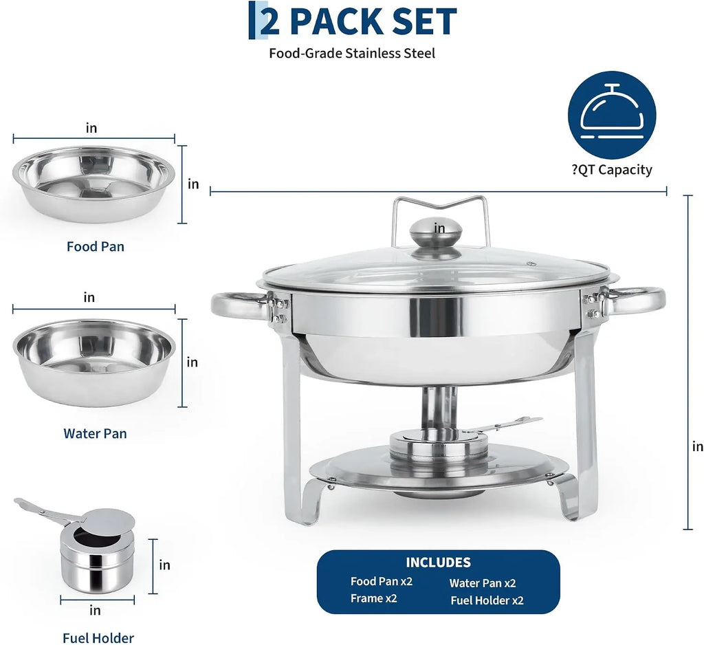 Stainless Steel Buffet Chafing Dish Set with Glass Lid 6 Qt