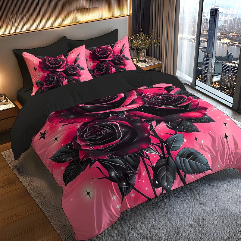 3D Printed Rose Duvet Cover Set Skin-Friendly Polyester