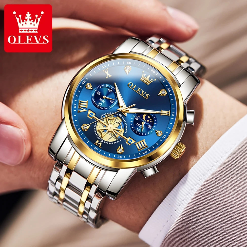 Men's Quartz Skeleton Chronograph Watch with Moon Phase