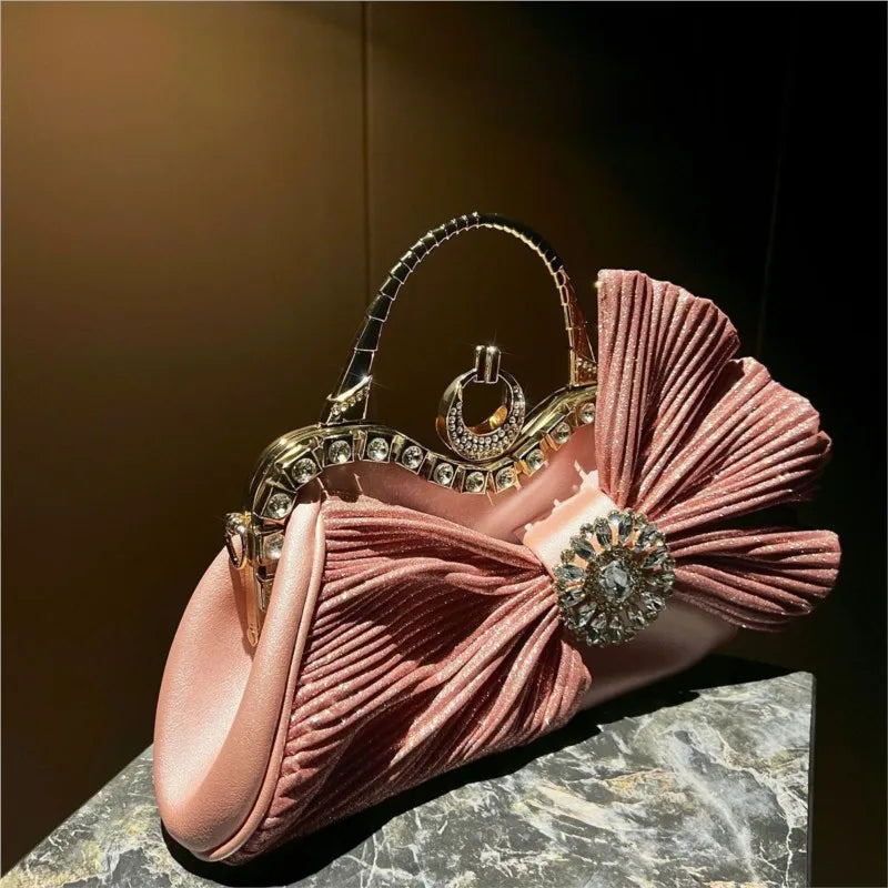 Women's Luxury Diamond Pleated Big Bow Evening Shoulder Bag