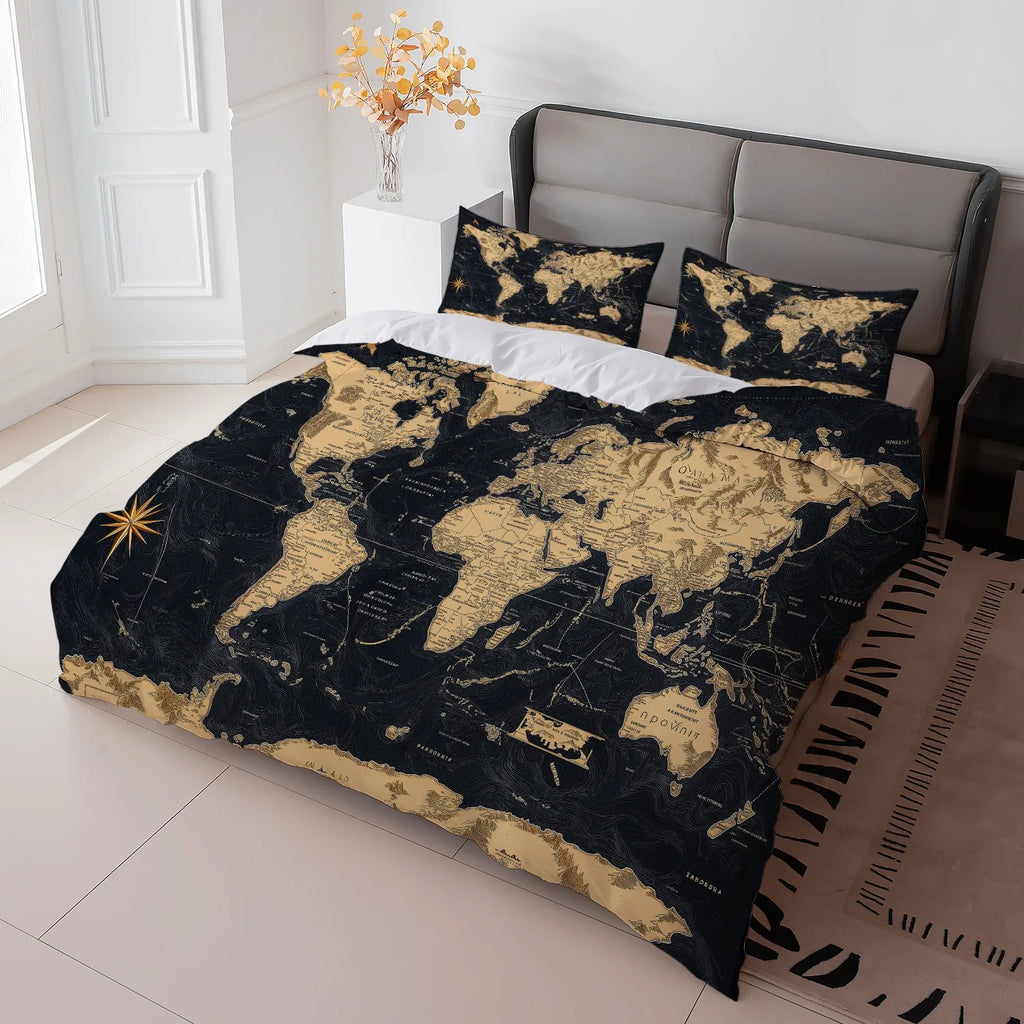 Vintage World Map Duvet Cover Set with Pillowcases