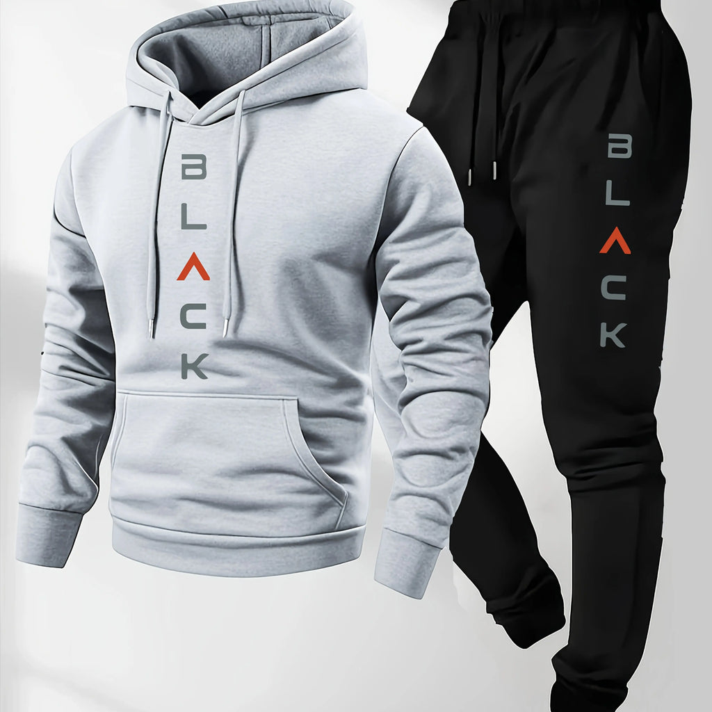Men's Printed Hooded Sweatshirt and Sweatpants Set