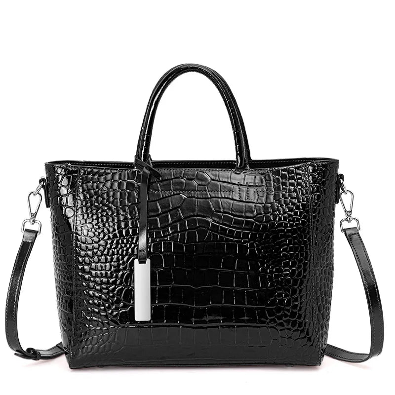 Women's Genuine Leather Crocodile Pattern Shoulder Tote Bag