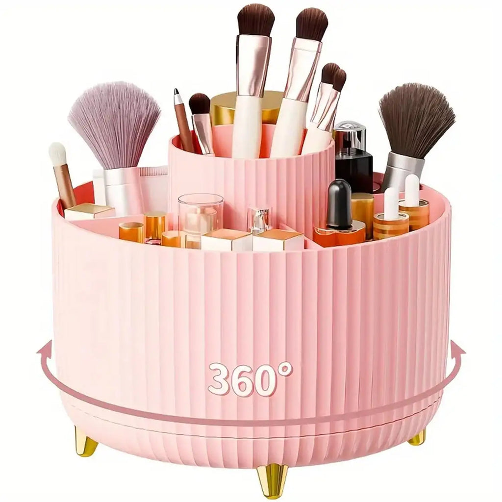360° Rotating Makeup Organizer 5 Compartments Plastic Cosmetic Storage