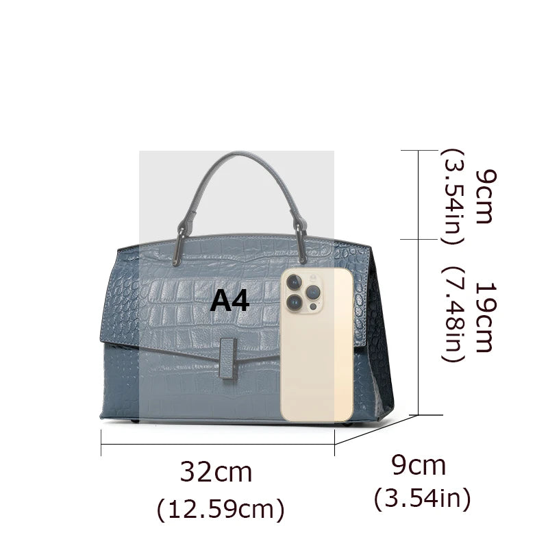Women's Crocodile Pattern Genuine Leather Handbag Shoulder Tote Bag