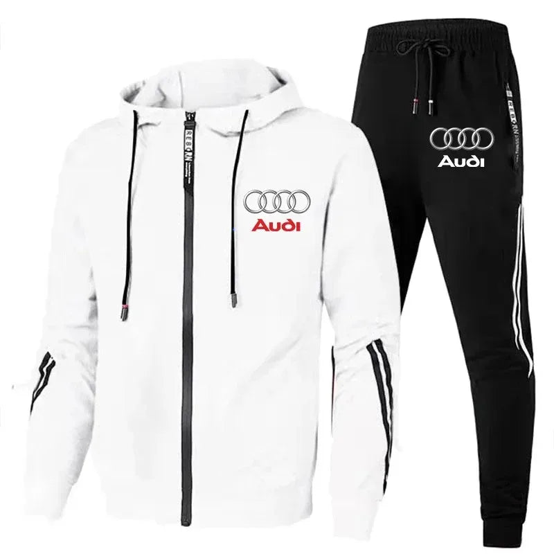 Men's Zip-Up Hooded Sweatshirt and Pants Two Piece Set