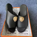 Men's Peep Toe Slip-On Slippers with Metal Decoration