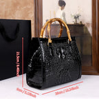 Women's Crocodile Pattern Bamboo Handle Handbag