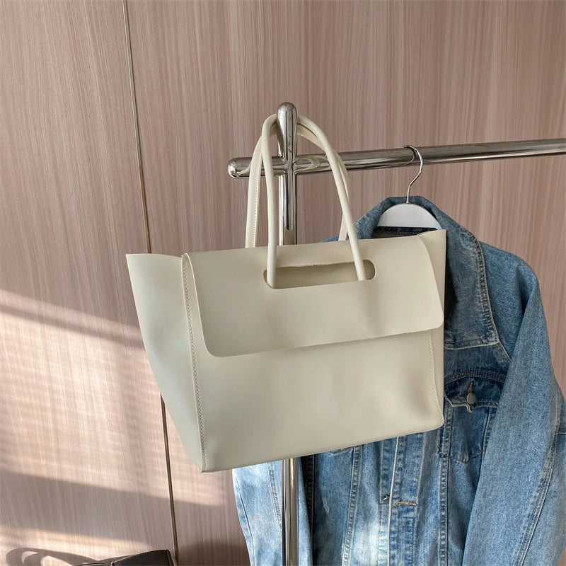 Women's Solid Color PU Leather Handbag Shoulder Tote Bag