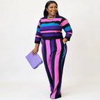 Women's Striped Crop Top and Pants Two-Piece Set 91302