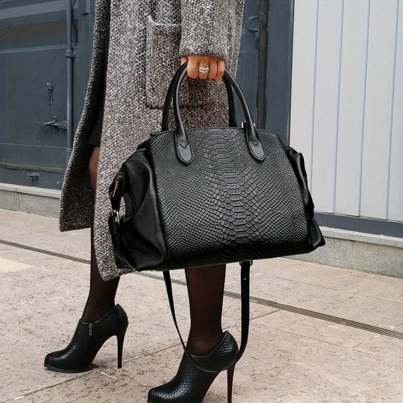 Women's Crocodile Pattern PU Leather Shoulder Tote Bag