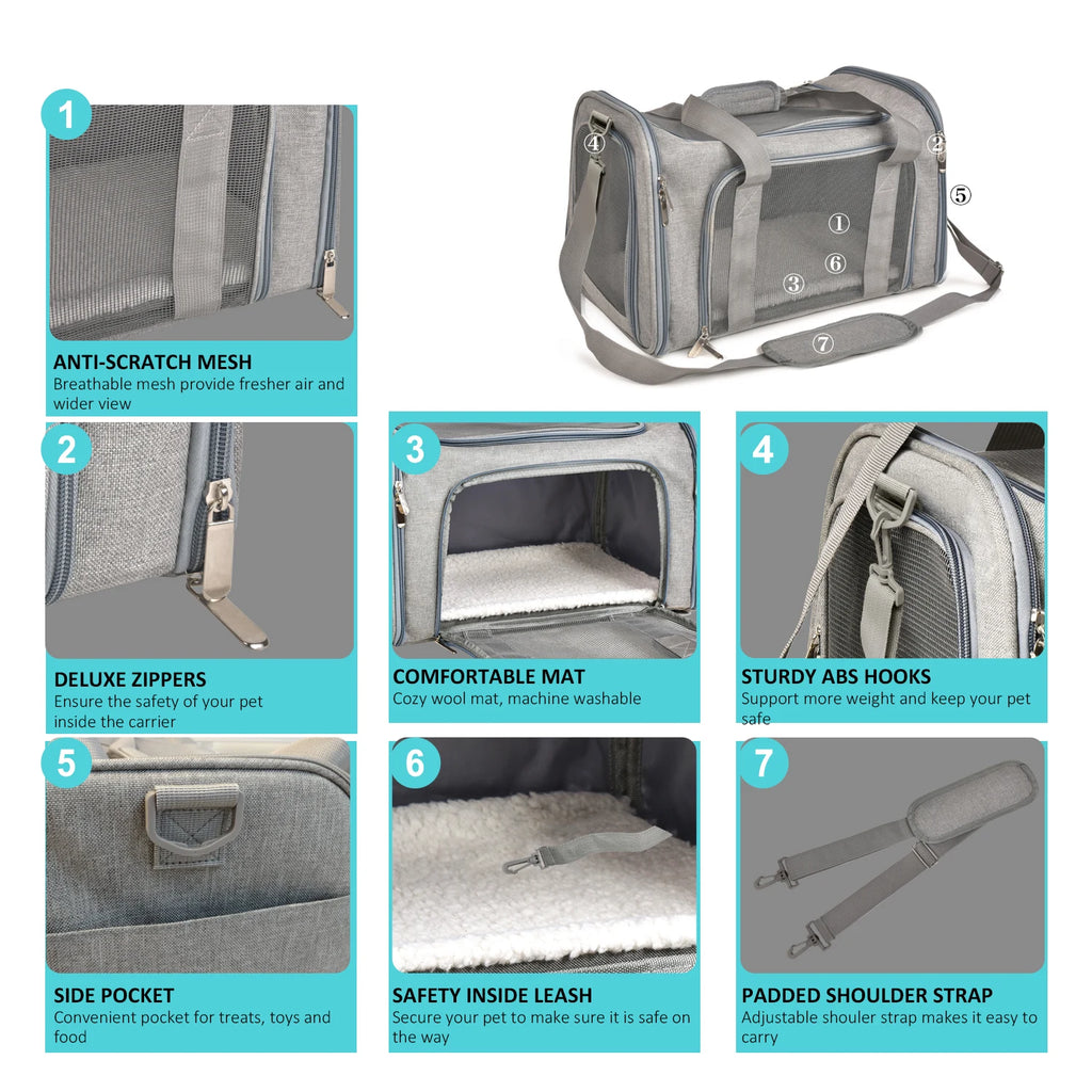 Breathable Mesh Travel Pet Carrier Shoulder Bag for Cats Dogs