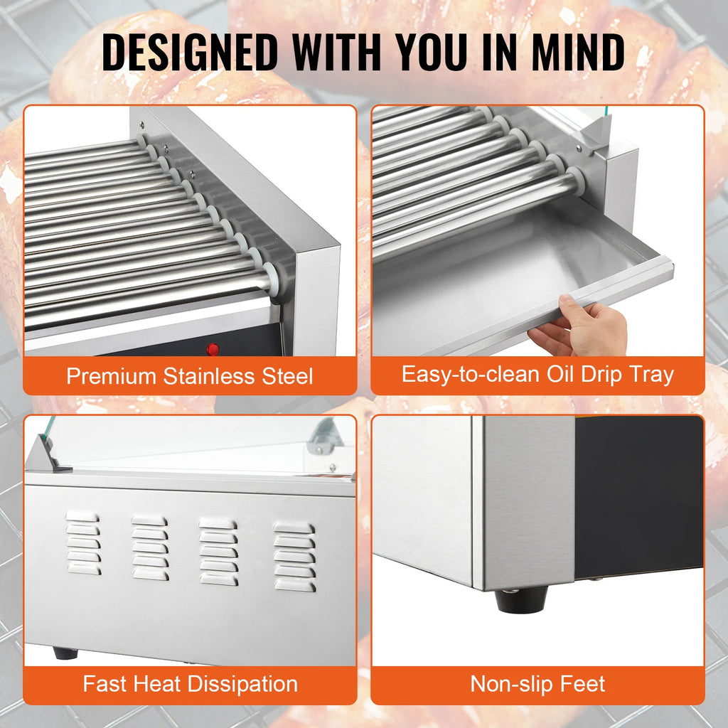 Electric Commercial Hot Dog Roller and Sausage Grill Machine 110V