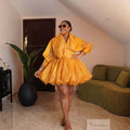 Women's Organza Puff Ruched Waist Bubble Hem Mini Dress