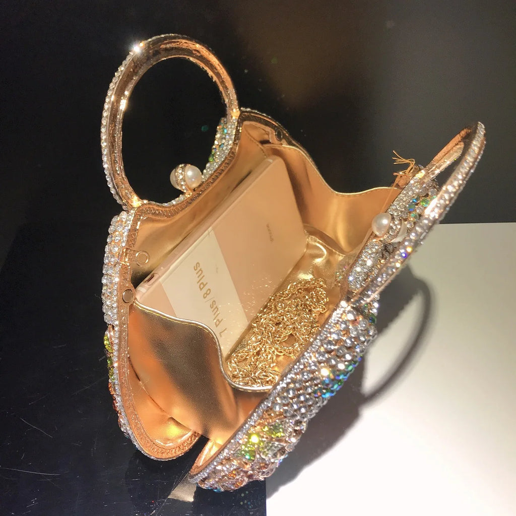 Women's Luxury Daisy Flower Rhinestone Evening Clutch Bag